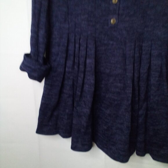 New Directions Shirt Women L Long Roll Tab Sleeve Pleated Top Button Blue - Picture 6 of 16